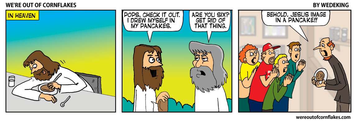 Jesus draws on his pancakes